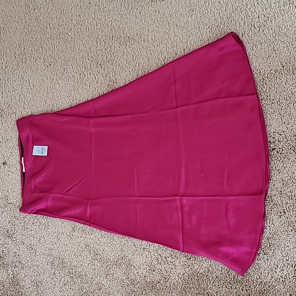 Magenta Satin Midi Pull-on Skirt PXXS